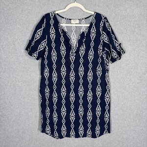 Anthropologie Everly Dress Medium Navy White Southwest Aztec Tribal Boho Flowy
